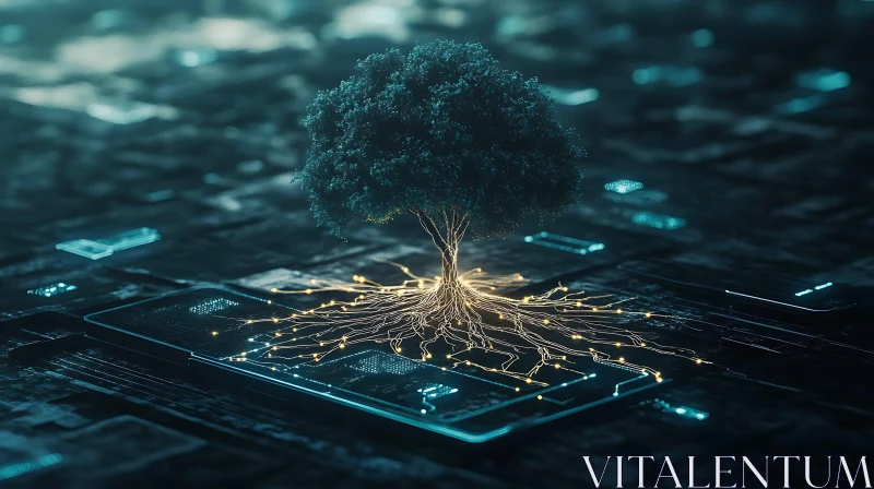 Nature Meets Technology: Tree and Circuit AI Image