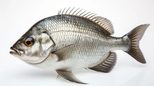 Exotic Gray Fish with Metallic Surfaces on White Background