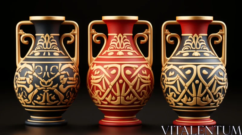 Ornate 3D Rendered Vases with Celtic and Arabic Art Influence AI Image