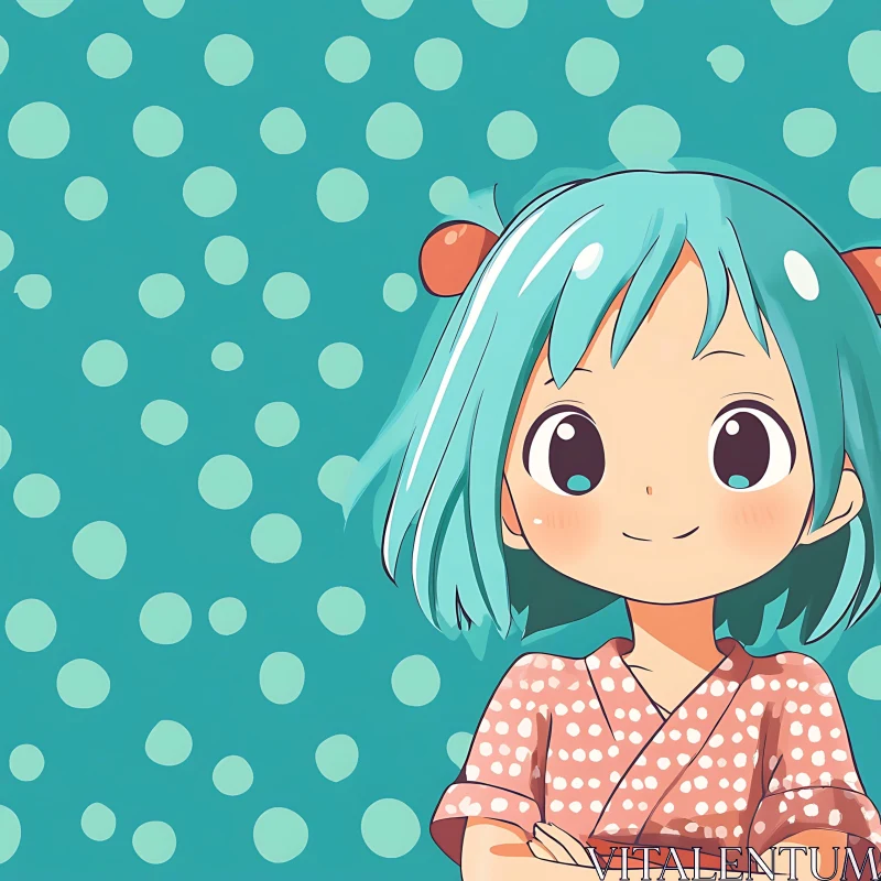 Adorable Anime Character with Teal Background AI Image