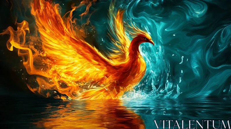 AI ART Mythical Phoenix Bird Over Water
