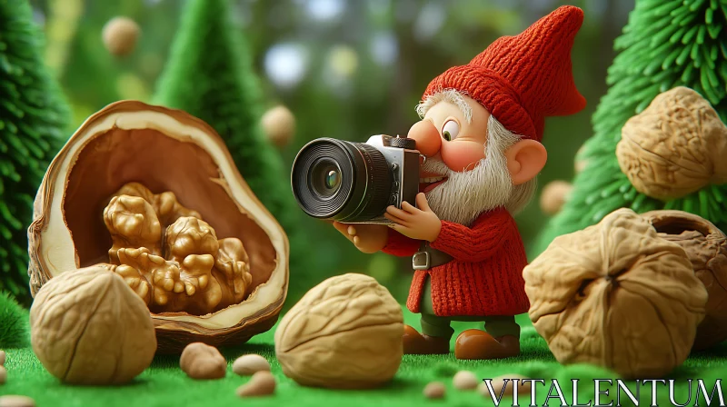 Whimsical Gnome Snapping Walnuts AI Image