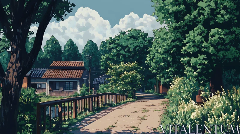 Countryside Pathway Surrounded by Greenery AI Image