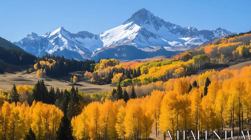 AI ART Snowy Peaks and Golden Aspen Trees