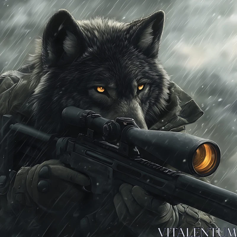 AI ART Furry Sniper in the Rain