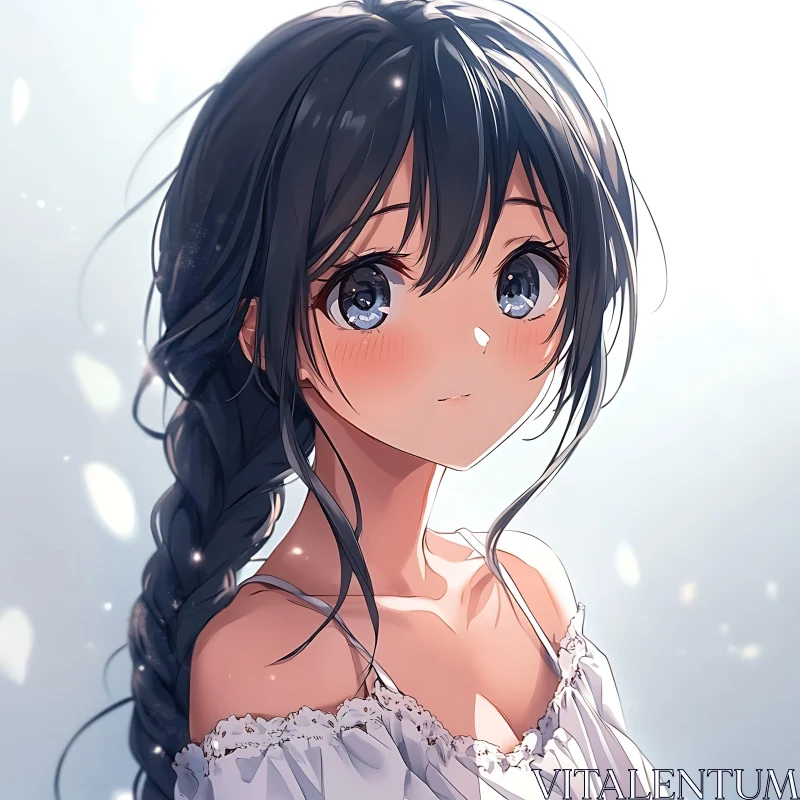 Gentle Anime Character Illustration with Braided Hair AI Image