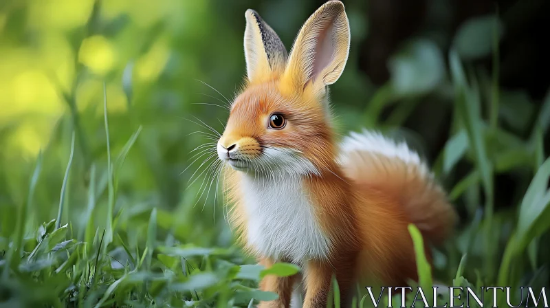 Whimsical Fox-Rabbit Creature in Grassy Field AI Image