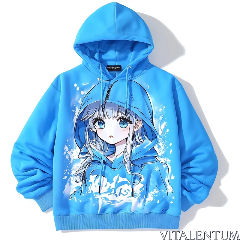 AI ART Stylish Blue Hoodie with Anime Character