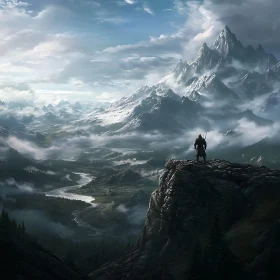 Epic Mountain Landscape with Solitary Figure