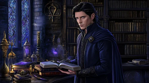 Enchanting Library Scene with Man Reading