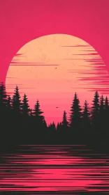 Scenic Sunset Behind Silhouette of Forest