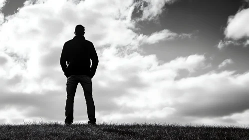 Contemplative Man Under Cloudy Sky