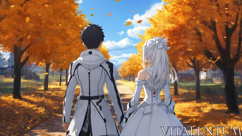 Fall Season Stroll with Orange Foliage AI Image