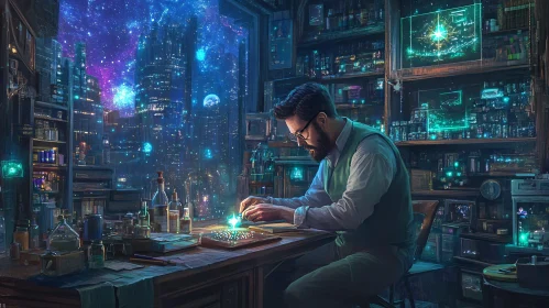 Futuristic Scientist in His Laboratory