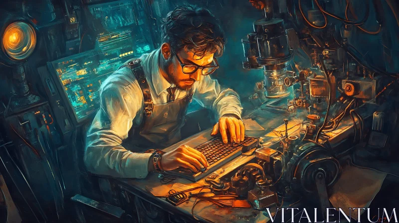 Steampunk Engineer at Work Illustration AI Image