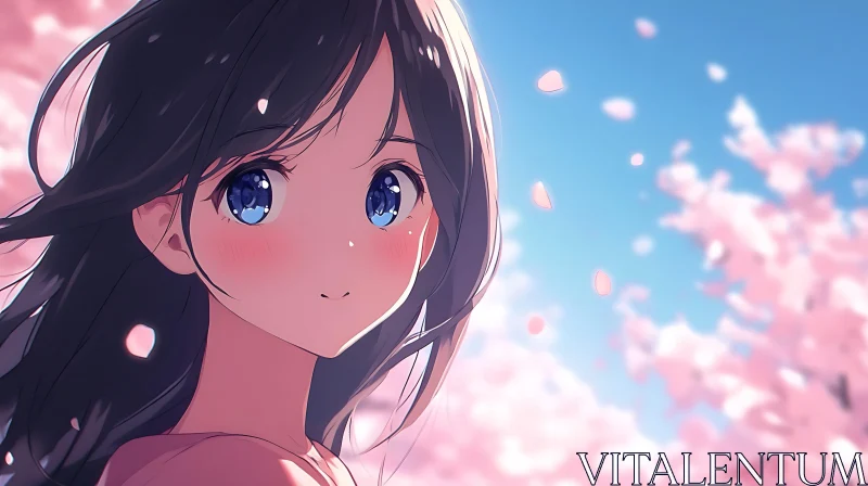 Springtime Anime Girl with Cherry Blossoms AI Image