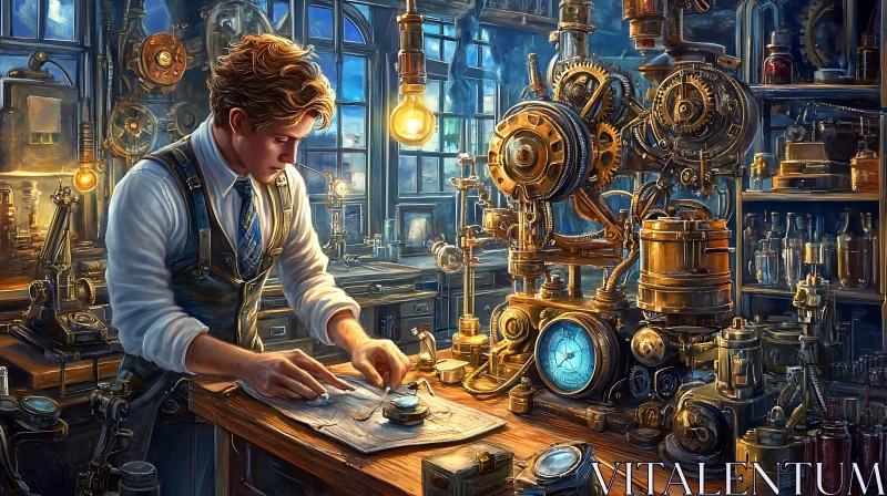 AI ART Inventor's Steampunk Design