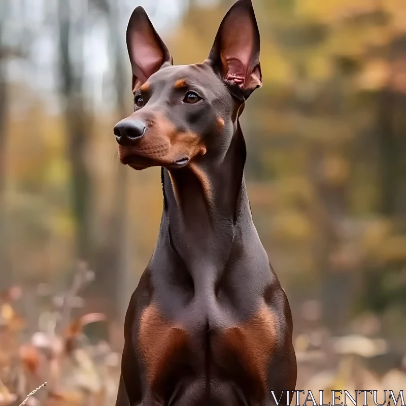 Attentive Doberman in Fall Landscape AI Image