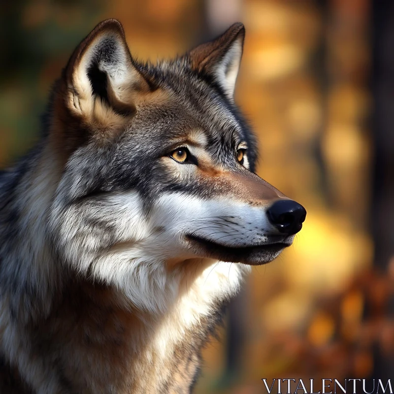 Focused Wolf in the Woods AI Image