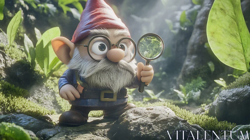 AI ART Gnome with Magnifying Glass