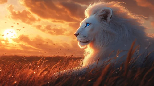 Albino Lion at Sunset