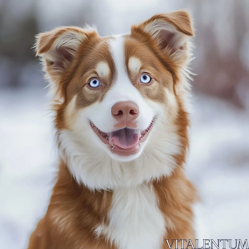 Happy Blue-Eyed Dog in Winter Setting AI Image