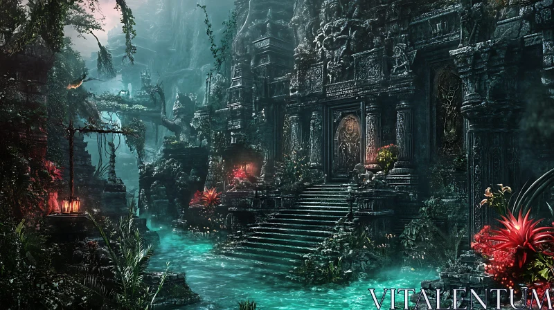 Lost Temple in Verdant Jungle AI Image