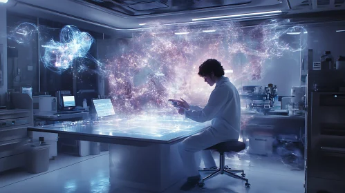 Futuristic Lab Scene with Scientist