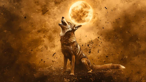 Sepia Wolf Under Full Moon