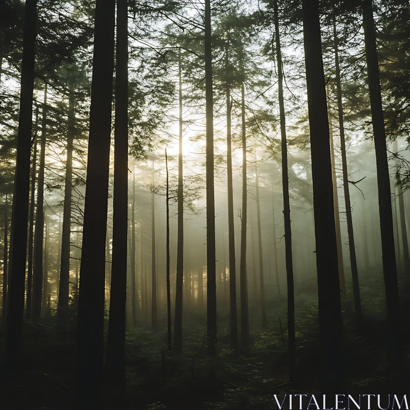 Ethereal Forest with Morning Mist AI Image