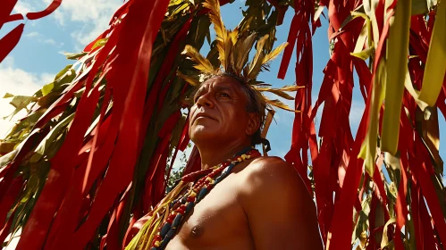 Indigenous Man with Feather Headdress