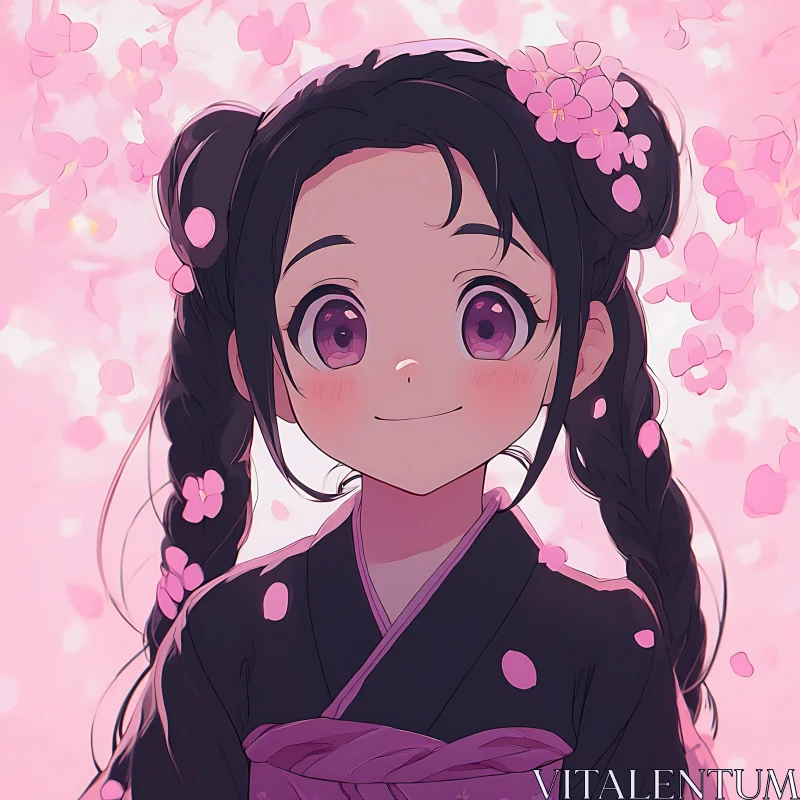 Charming Anime Girl with Cherry Blossoms AI Image