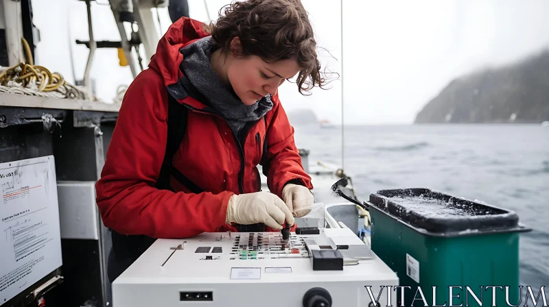 AI ART Ocean Researcher Conducting Experiment at Sea