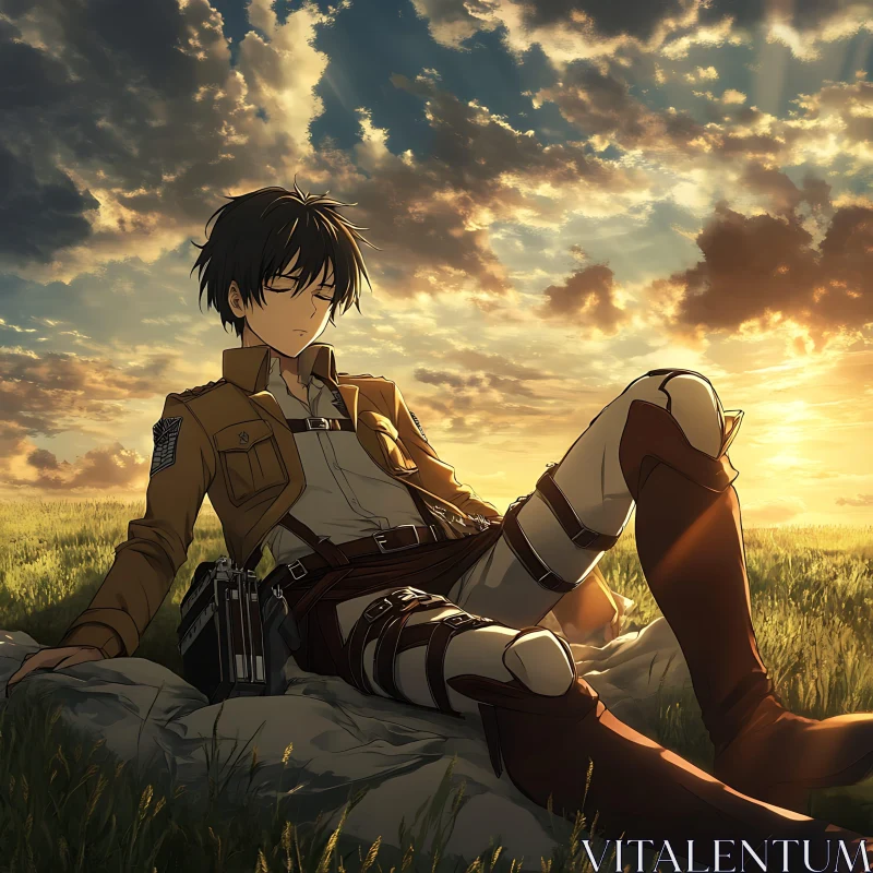 Serene Sunset with Anime Character AI Image