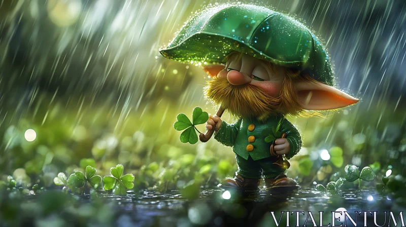 Lucky Leprechaun in the Rain AI Image