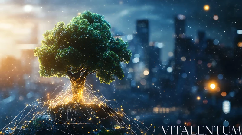 Nature Meets Future: Tree and City AI Image