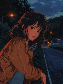 Anime Girl on Quiet Night Street