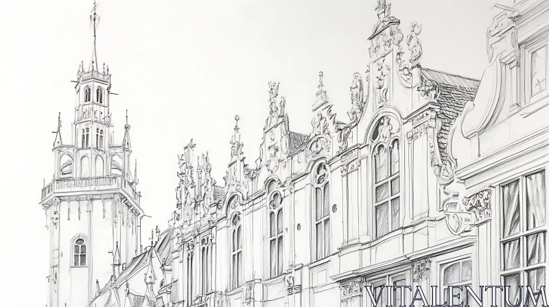 Intricate Drawing of Historical Architecture AI Image