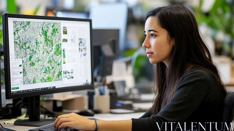 Woman Working with Digital Map AI Image