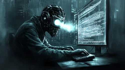 Robotic Hacker Writing Code