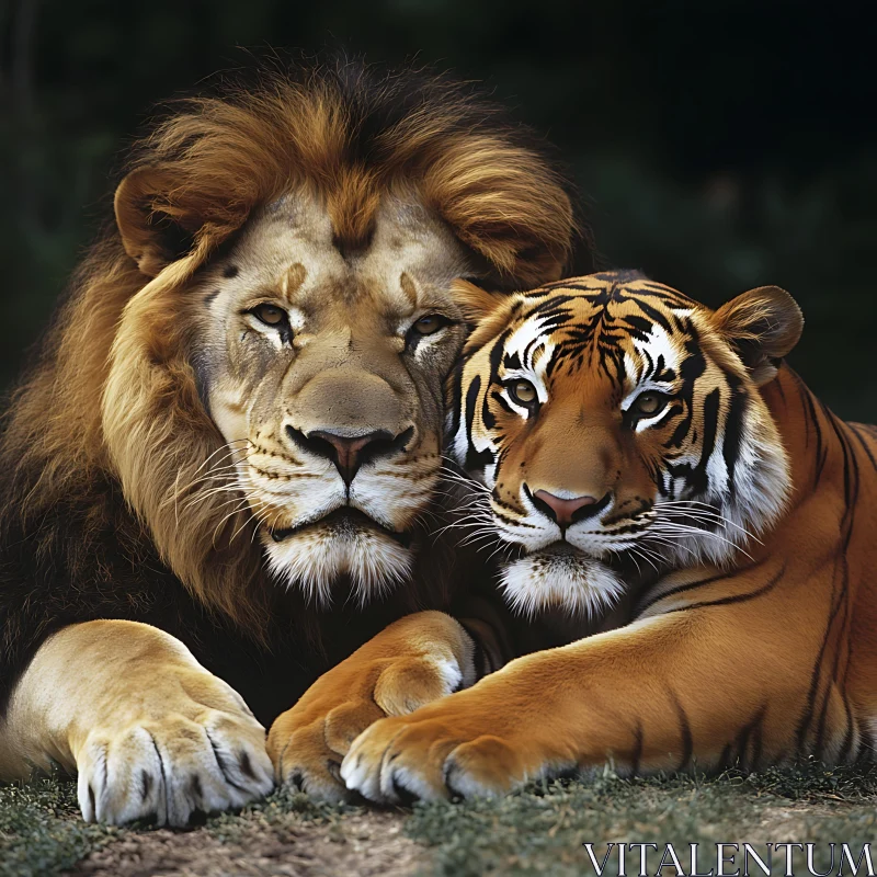 Majestic Lion and Tiger Companionship AI Image