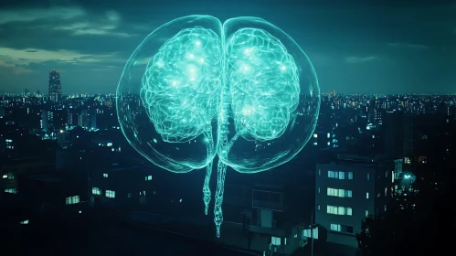 Glowing Brain in Urban Landscape