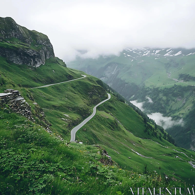 AI ART Winding Road in Verdant Mountain Landscape