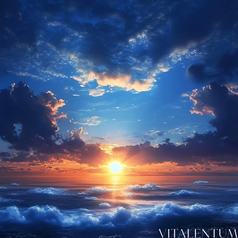 Ocean Sunset with Clouds AI Image