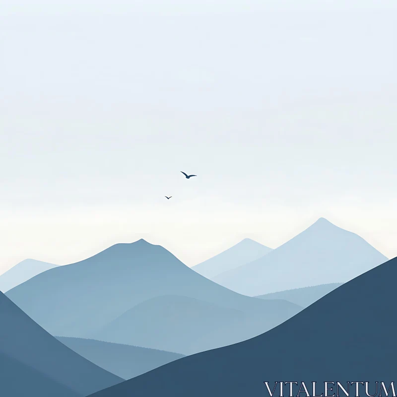 AI ART Blue Mountain Layers Minimalist Art