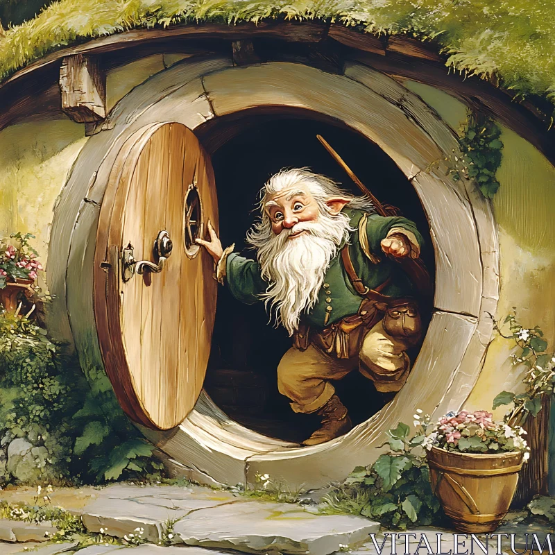 Dwarf at Hobbit Hole AI Image