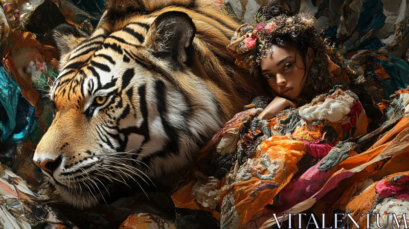 AI ART Portrait of Woman with Tiger