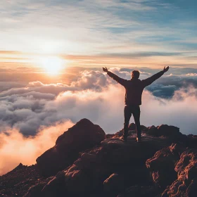 Triumphant Silhouette at Mountain Peak