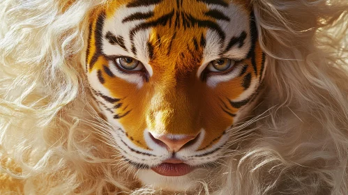 Surreal Tiger Face with Blonde Mane