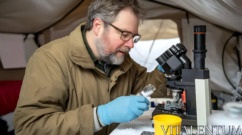Man in Lab Coat Using Microscope AI Image